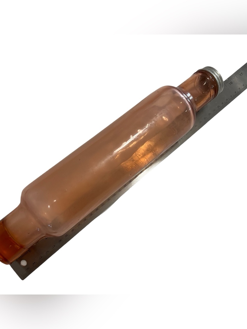 Vintage Pink Hollow Glass Rolling Pin with Screw Lid - Picture 9 of 9